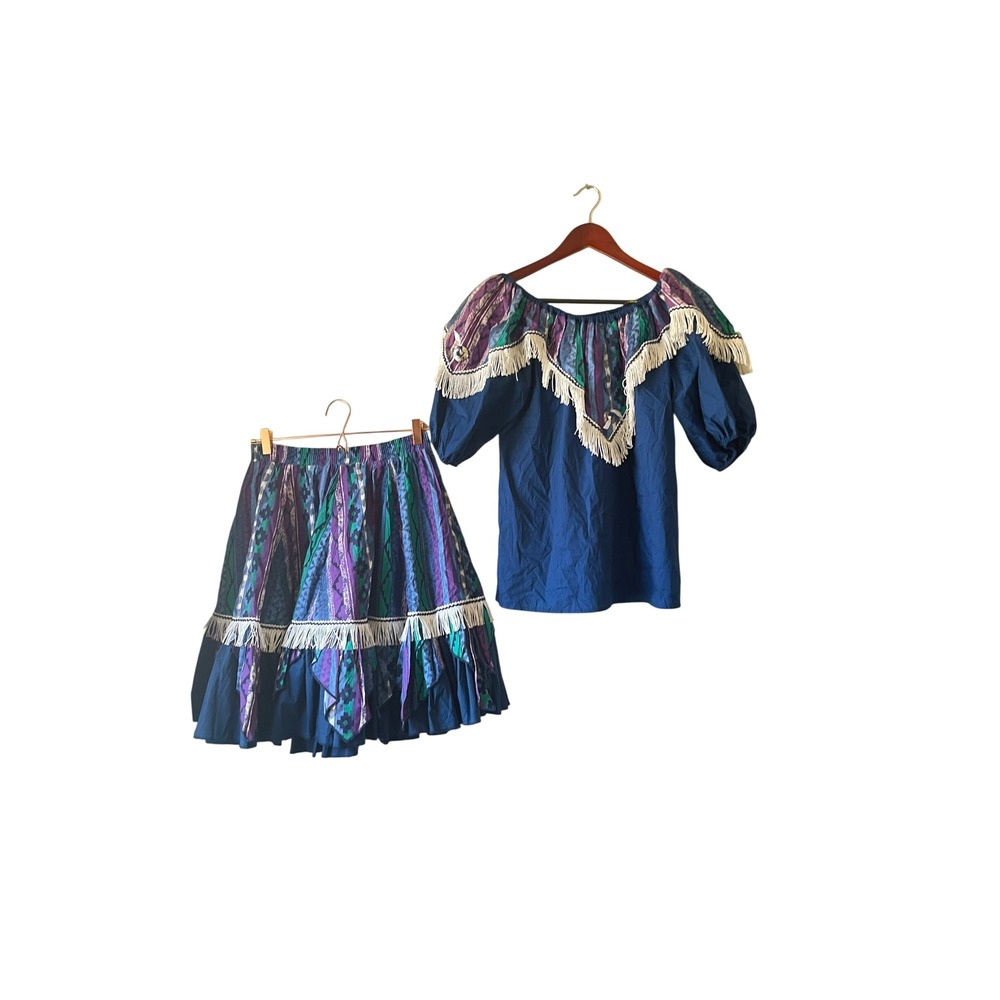 Vintage Fancy Fashions Wills Point Texas Southwestern Fringe Skirt Top Set Small
